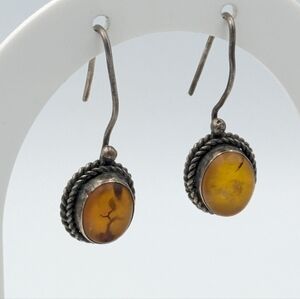 Vintage 925 sterling silver amber natural inclusions drop earrings